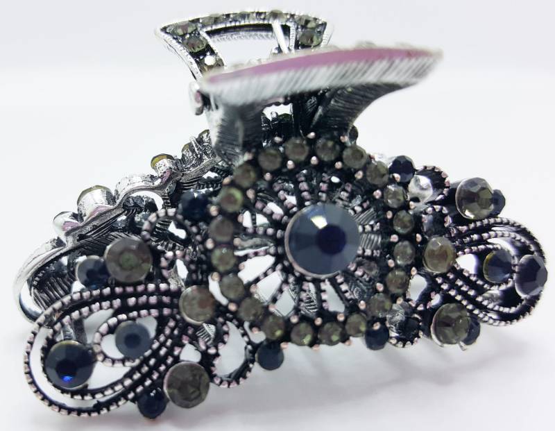 Neue Antike Silber Mit Rauch & Sapphire Cz 1 1/2 "' Haarspange Klaue Clip von NYFashionAccessories