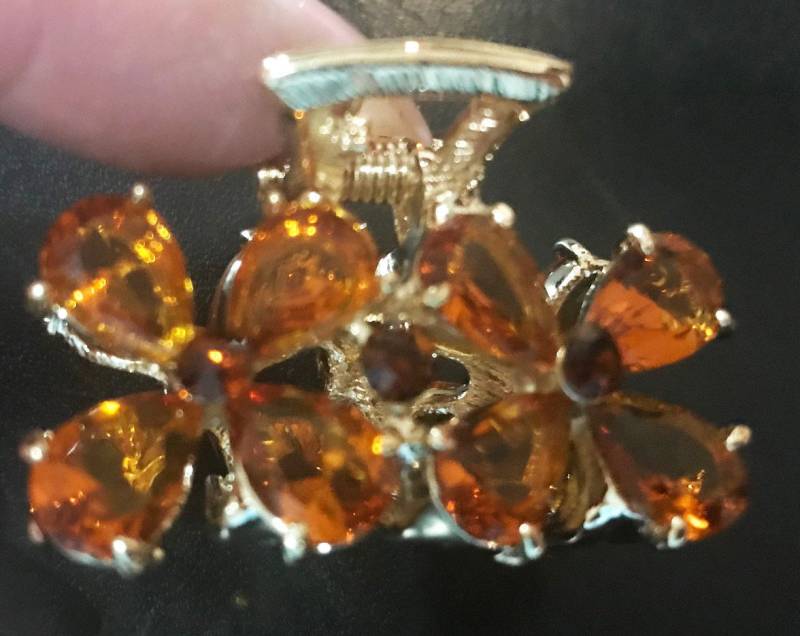 Neu Gold Mit Bernstein & Topas Kristall Double Floral 2'' Haarklemme von NYFashionAccessories