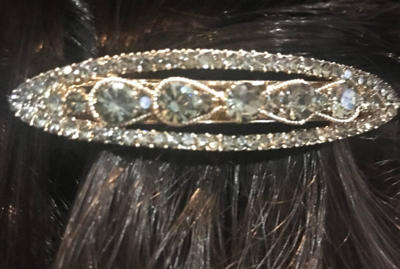 Neu Oval Gold Mit Rauch Grau Kristall 2 1/2 "' Haarspange - Hebel Back Neu Oval Gold Mit Rauch Grau Kristall 2 1/2 "' Haarspange - Hebel Back von NYFashionAccessories