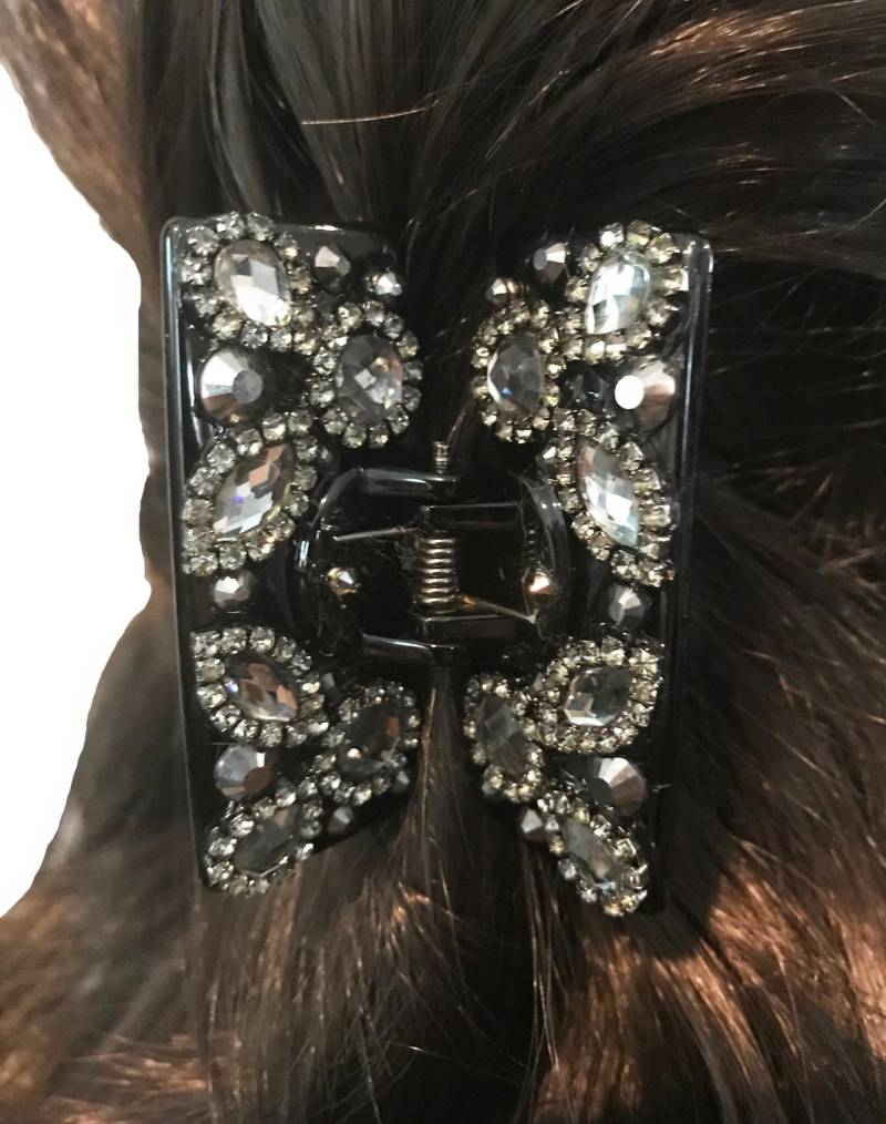 Neu Schwarz Floral Mit Kristall Strass 3 "' Haarklemme Neu Schwarz Floral Mit Kristall Strass 3 "' Haarklemme von NYFashionAccessories