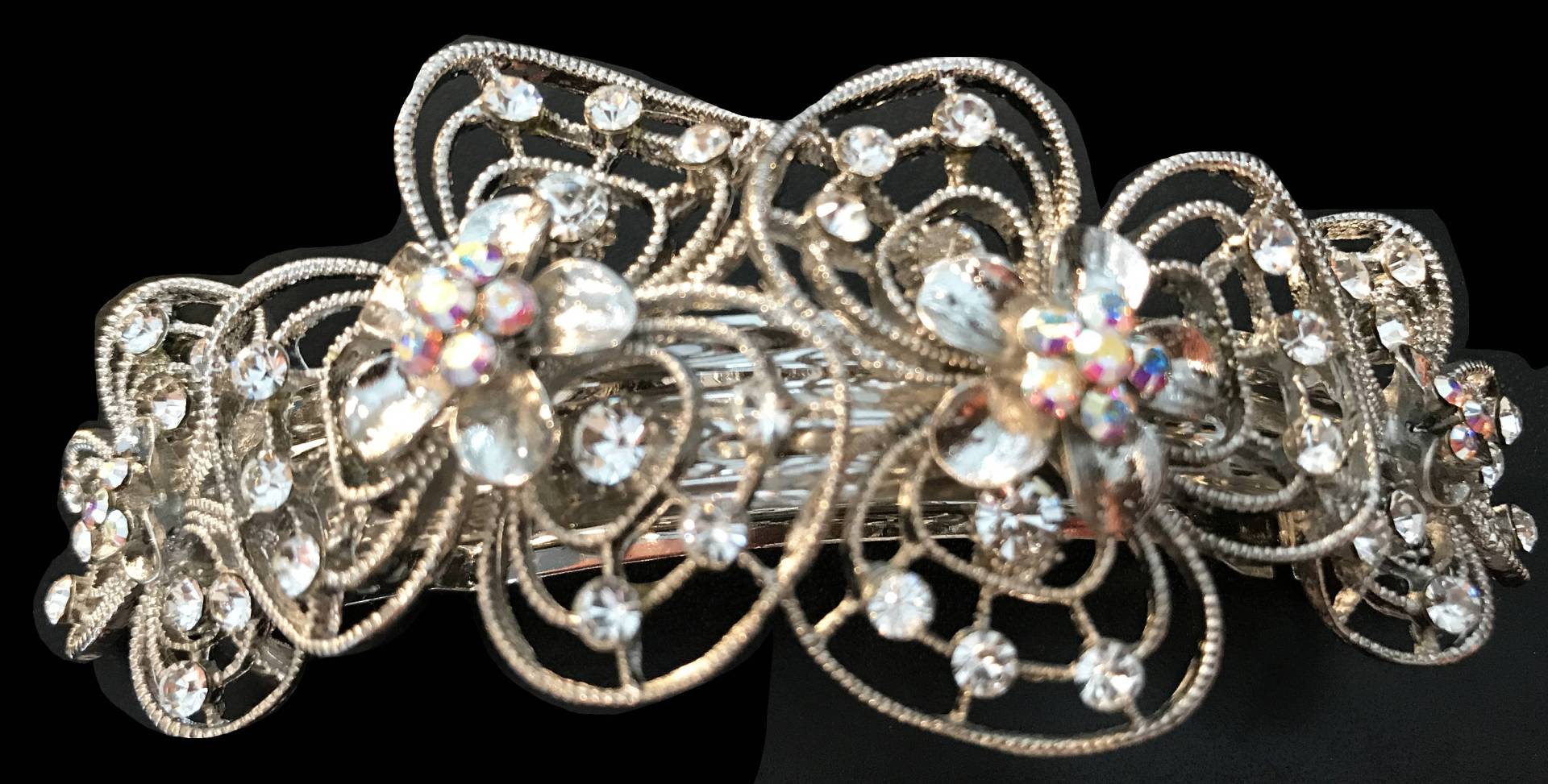 Neu Silber Blumenswirl Mit Irisierenden Strasssteinen 3 1/2 "' Haarspange von NYFashionAccessories