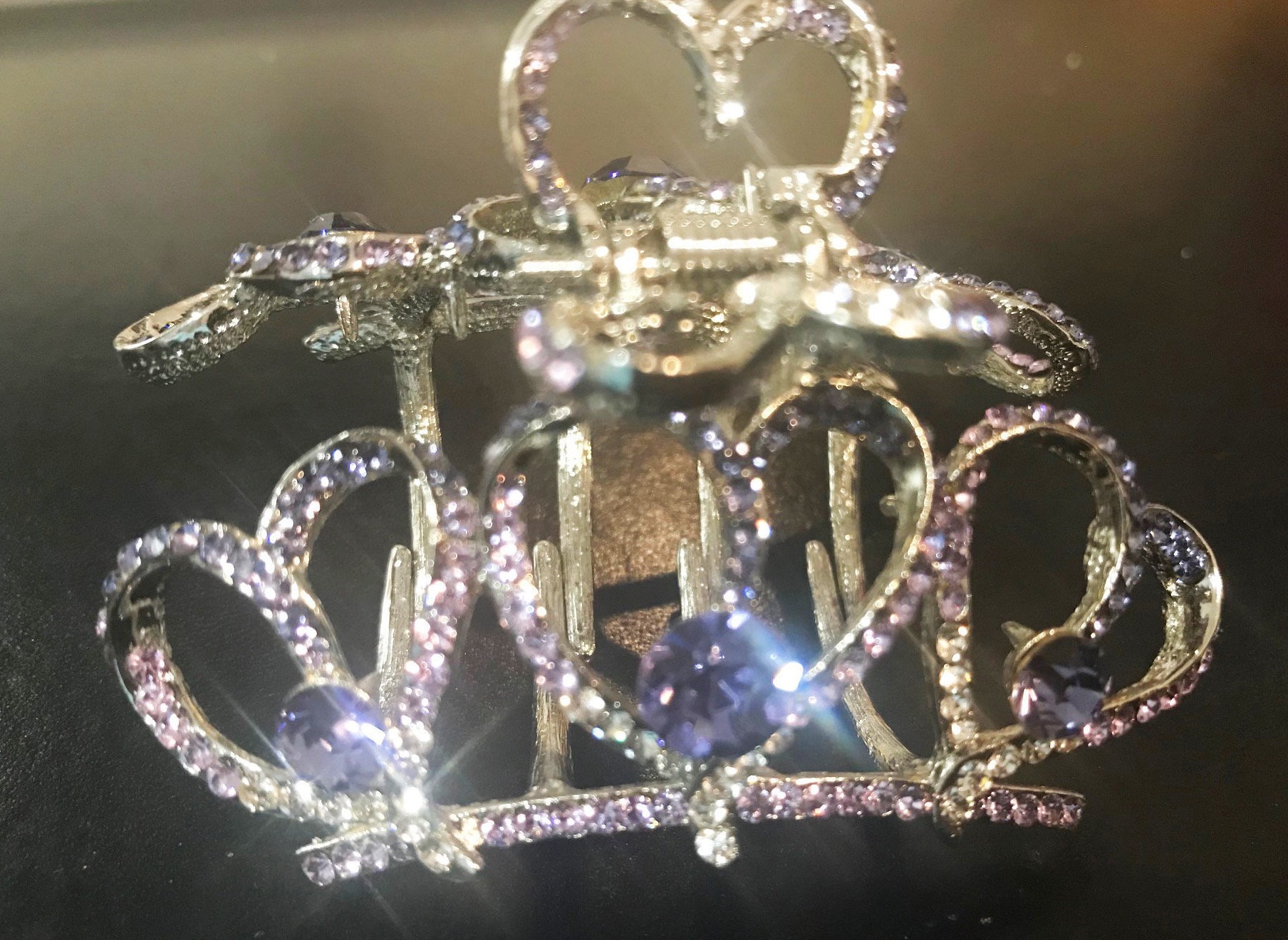 Neu Silber Strass Mit Rose & Amethyst Cz Crystal Triple Heart 3 1/2'' Haarklemme von NYFashionAccessories