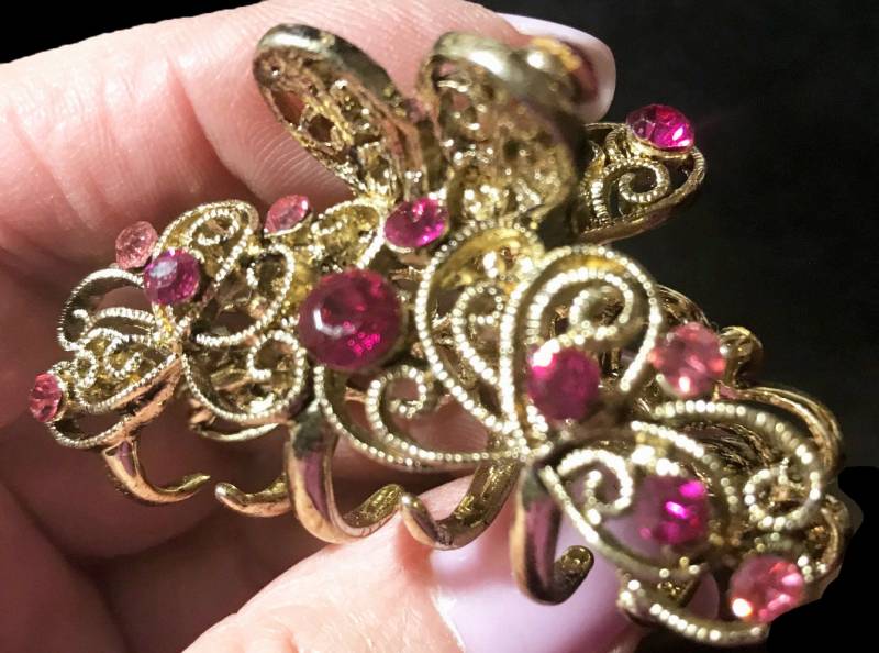 Neue Antik Gold Hell & Dunkel Rose Kristall Swirl 2'' Haarklemme von NYFashionAccessories