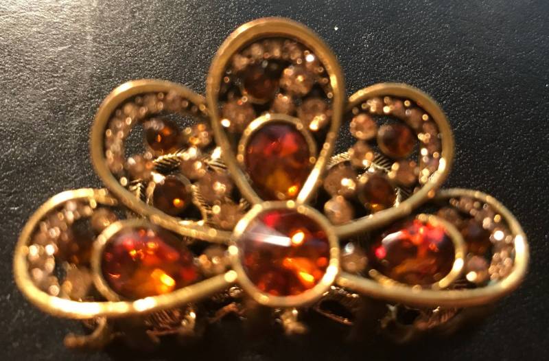 Neue Antik Gold Mit Bernstein Und Topaz Cz Strass Floral 1 1/2 "'haarkralle Clip Neue Antik Gold Mit Bernstein Und Topaz Cz Strass Floral 1 1/2 "'haarkralle Clip von NYFashionAccessories