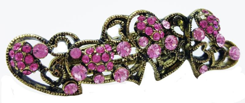 Neue Antik Gold Rose Doppel Herz Kristall Haarspange von NYFashionAccessories