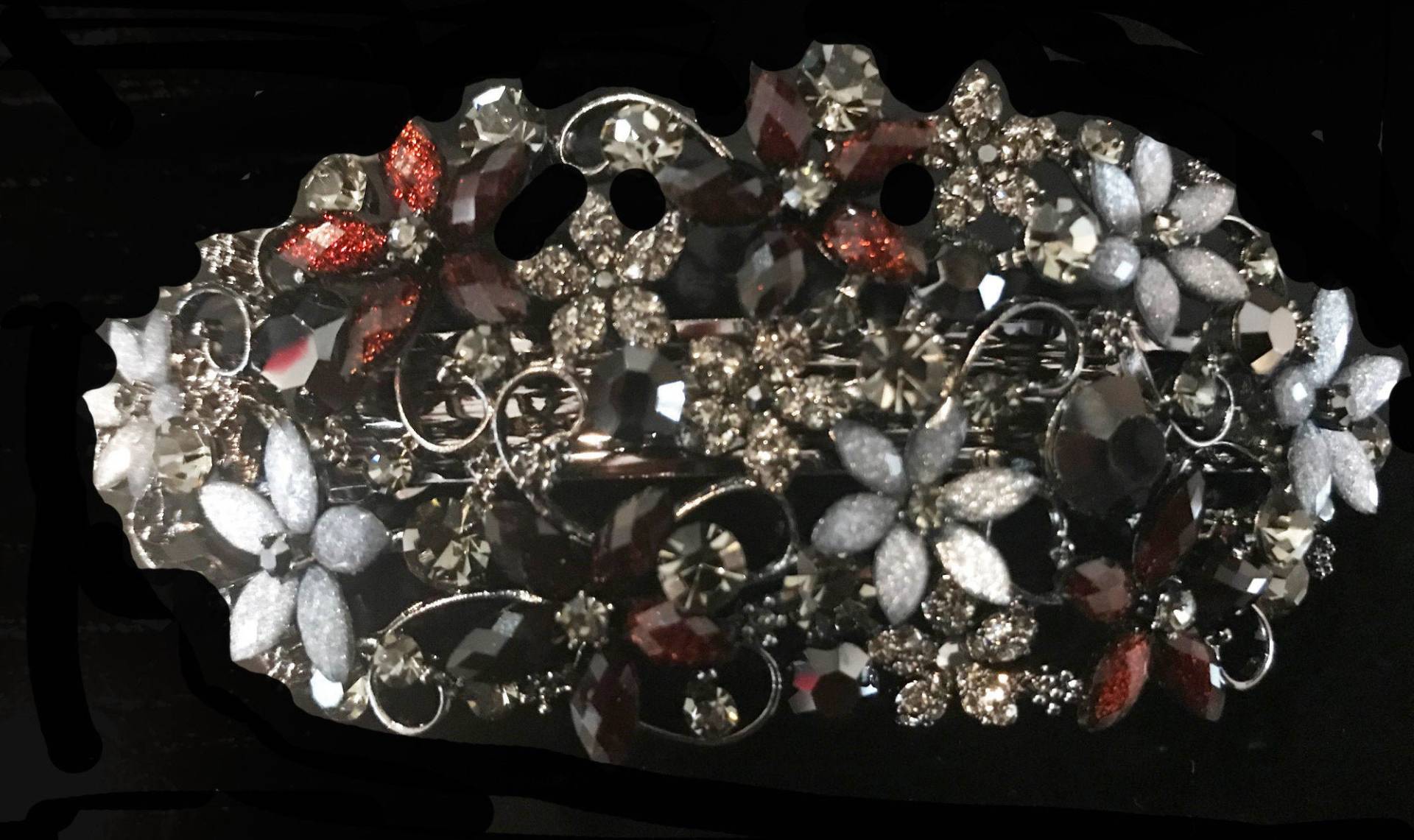 Neue Antik Silber Mit Rubin Rot Kristall Floral Cluster 3 1/2 "' Haarspange von NYFashionAccessories