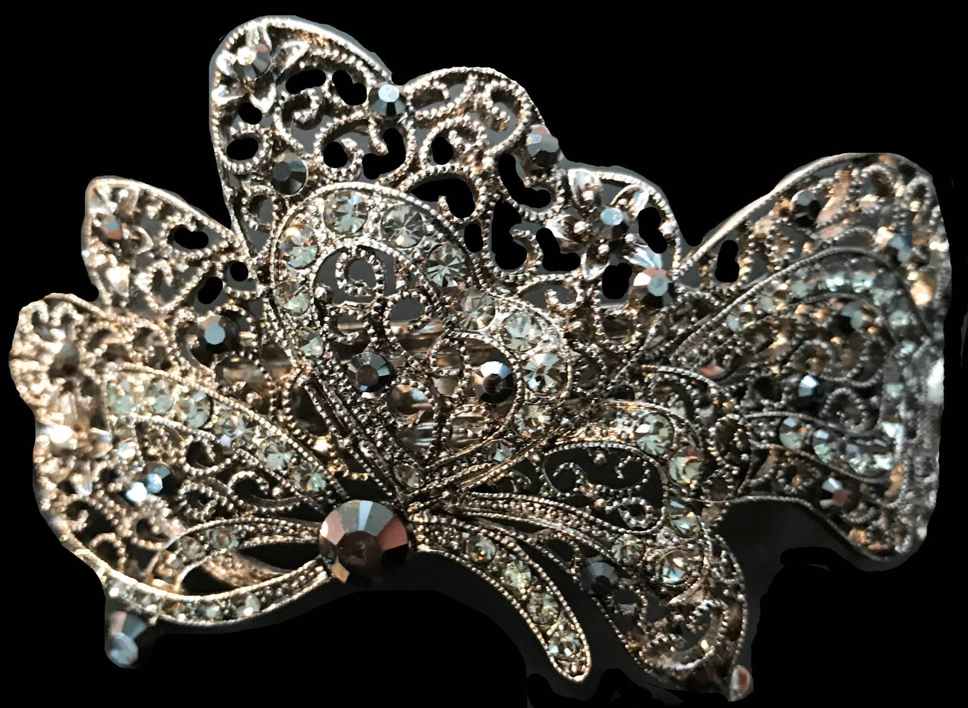 Neue Antike Silber Mit Schwarzen & Irisierenden Kristall Strass Haar 3 1/2 "' Haarspange von NYFashionAccessories