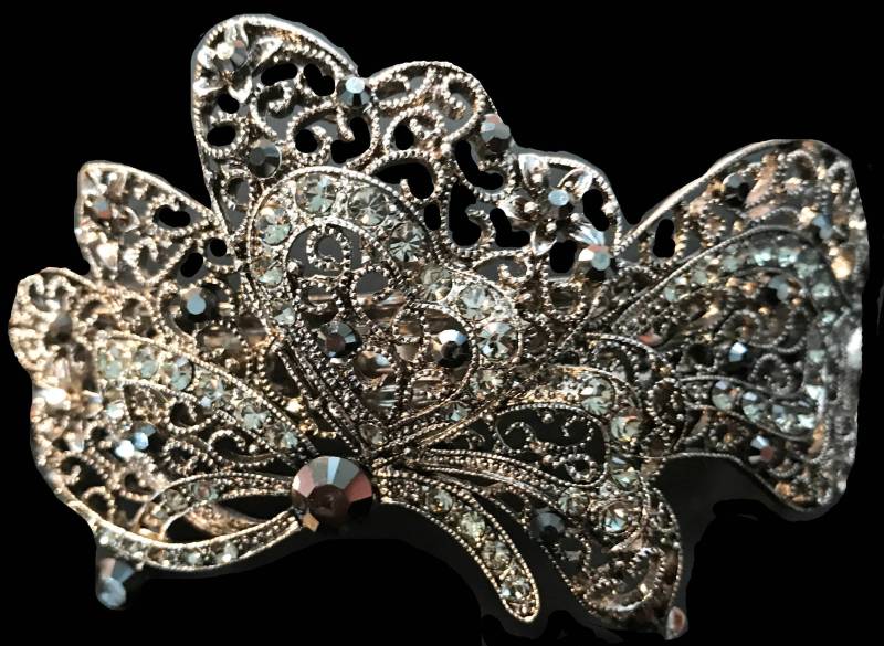 Neue Antike Silber Mit Schwarzen & Irisierenden Kristall Strass Haar 3 1/2 "' Haarspange Neue Antike Silber Mit Schwarzen & Irisierenden Kristall Strass Haar 3 1/2 "' Haarspange von NYFashionAccessories