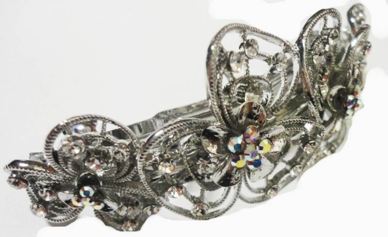 Neue Antike Silberne Schleife Mit Cz Crystal Hair 3 1/2 "' Haarspange Neue Antike Silberne Schleife Mit Cz Crystal Hair 3 1/2 "' Haarspange von NYFashionAccessories