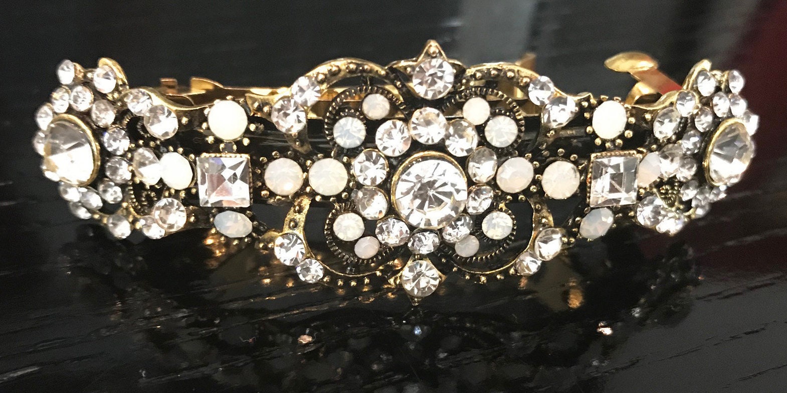 Art Deco Gold Haarspange Opal & Kristall Clip von NYFashionAccessories