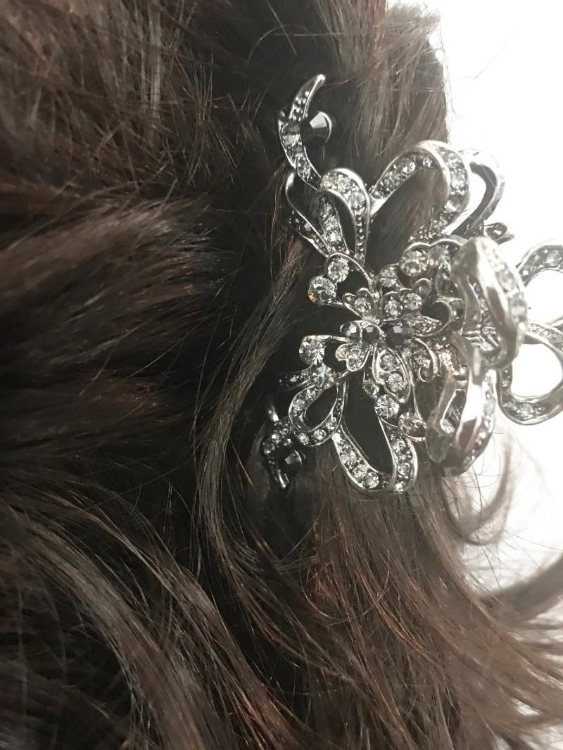 Art Deco Silber Haarkralle Kristall Strass Bogen Clip Art Deco Silber Haarkralle Kristall Strass Bogen Clip von NYFashionAccessories
