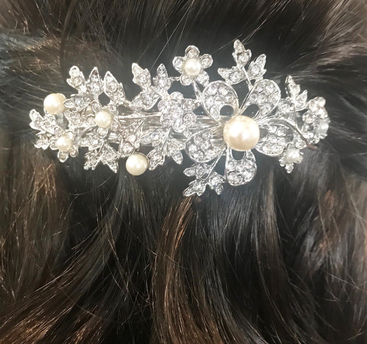 Braut Art Deco Kristall Haarspange Florale Perlencluster von NYFashionAccessories