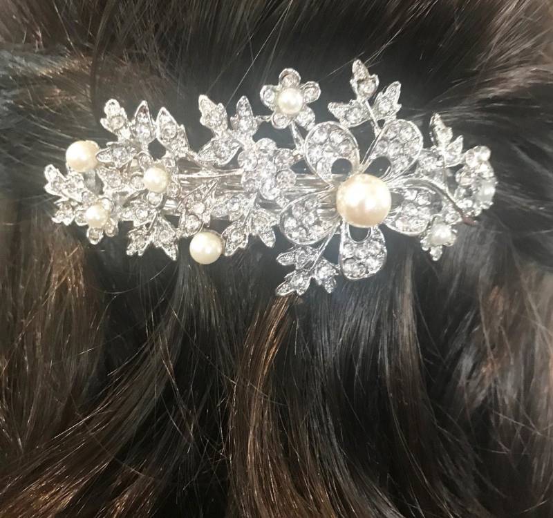 Braut Art Deco Kristall Haarspange Florale Perlencluster von NYFashionAccessories