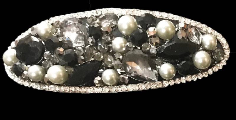 Neue Art Deco Silber Und Schwarz Mit Strass Cluster 3 1/2'' Haarspange Neue Art Deco Silber Und Schwarz Mit Strass Cluster 3 1/2'' Haarspange von NYFashionAccessories