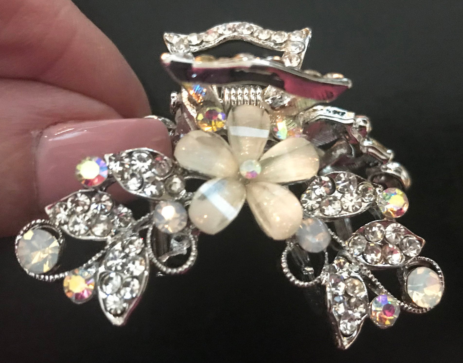 Crystal Opal Blumen Haarkralle Clip - Silber Ton 2 "' von NYFashionAccessories