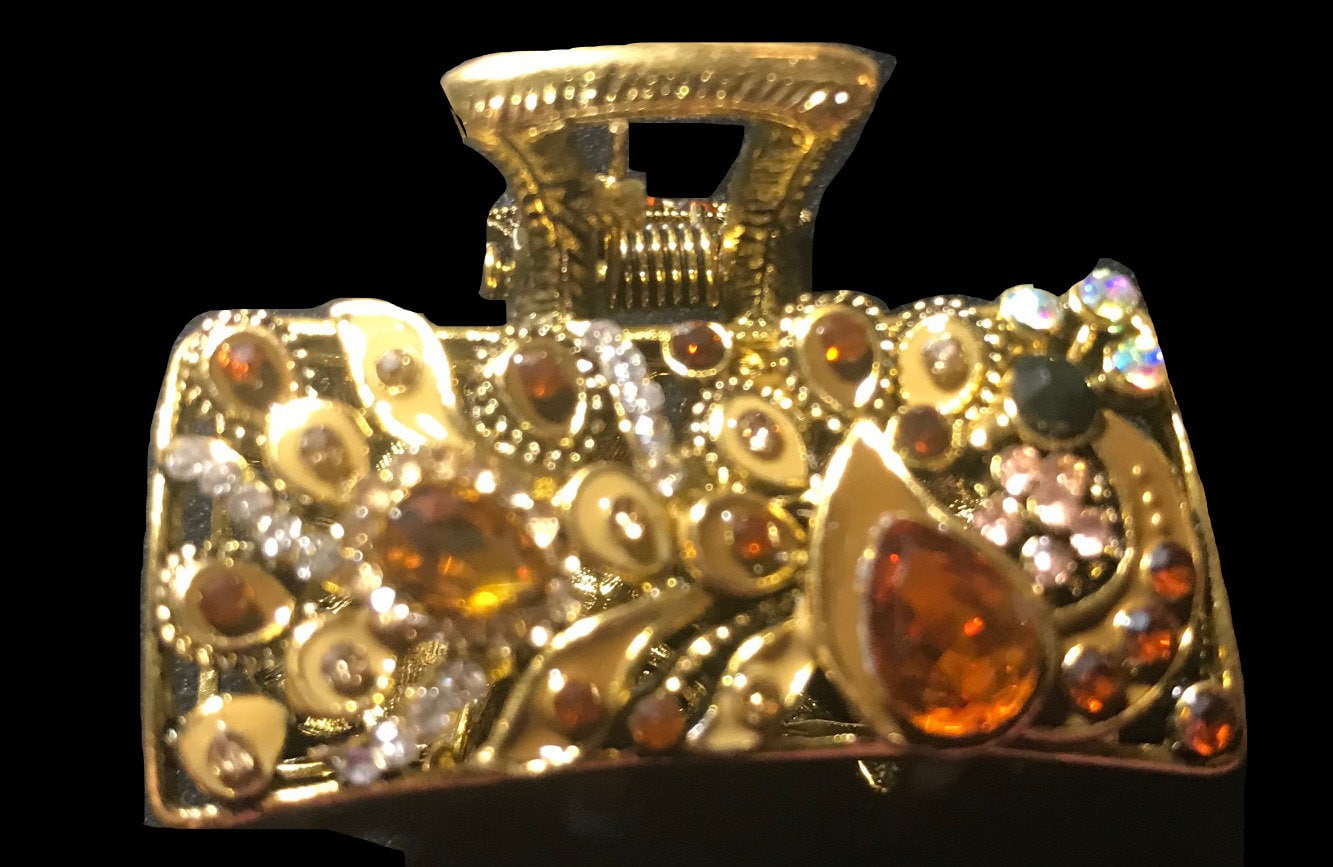 Neue Gold Bernstein & Topas Kristall 2'' Haarklammer Clip von NYFashionAccessories