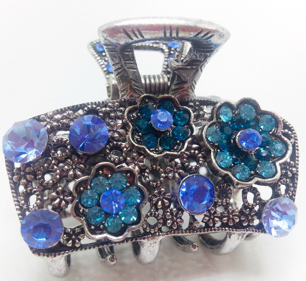 Neue Kleine Antike Silber Aquamarine & Royal Crystal Floral 1 "' Haarspange Kralle von NYFashionAccessories