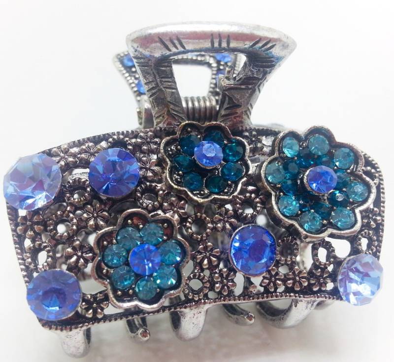 Neue Kleine Antike Silber Aquamarine & Royal Crystal Floral 1 "' Haarspange Kralle Neue Kleine Antike Silber Aquamarine & Royal Crystal Floral 1 "' Haarspange Kralle von NYFashionAccessories