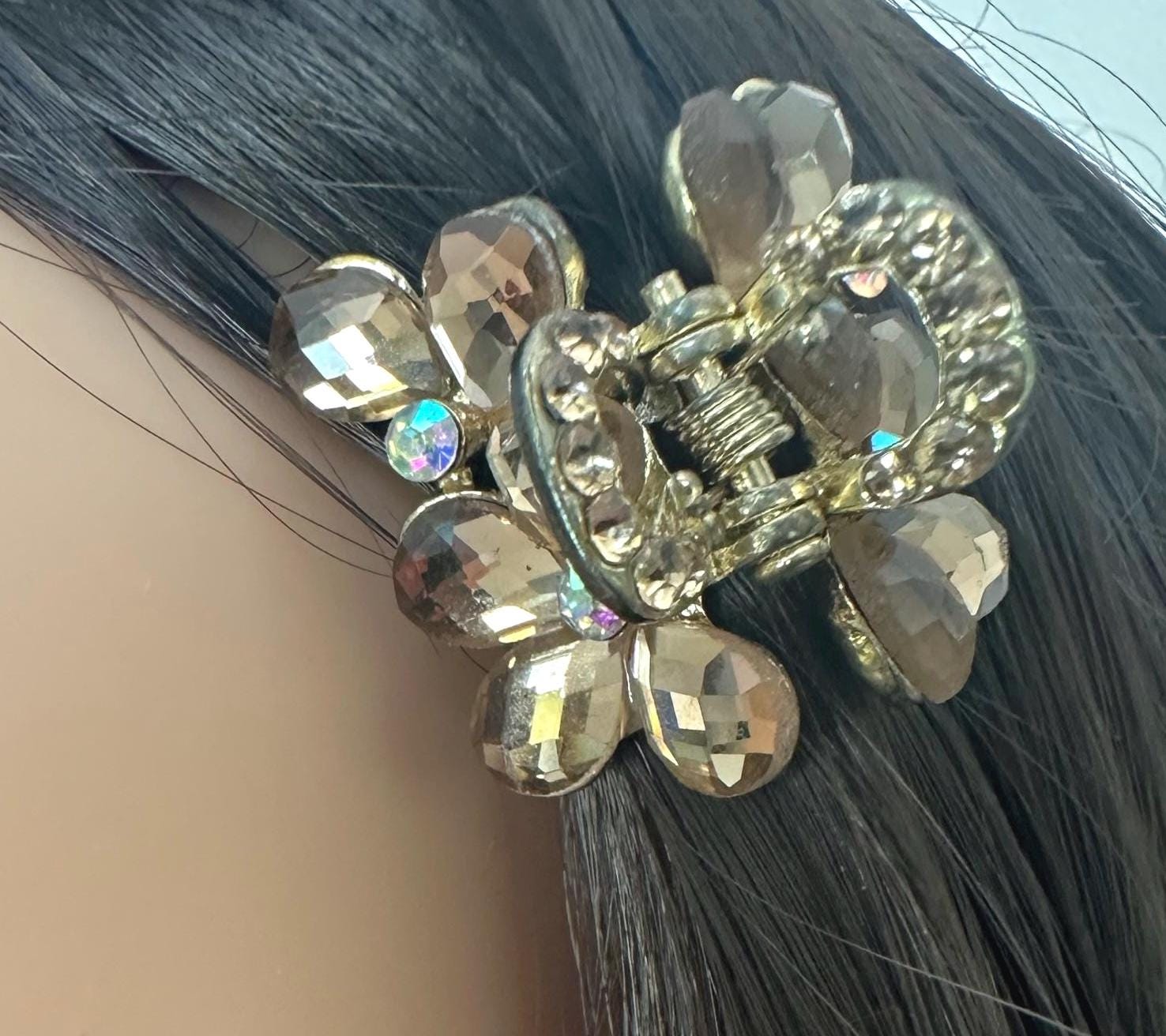 Neue Kleine Mini Gold Floral Mit Amber Crystal 3/4 "' Hair Claw Clip von NYFashionAccessories