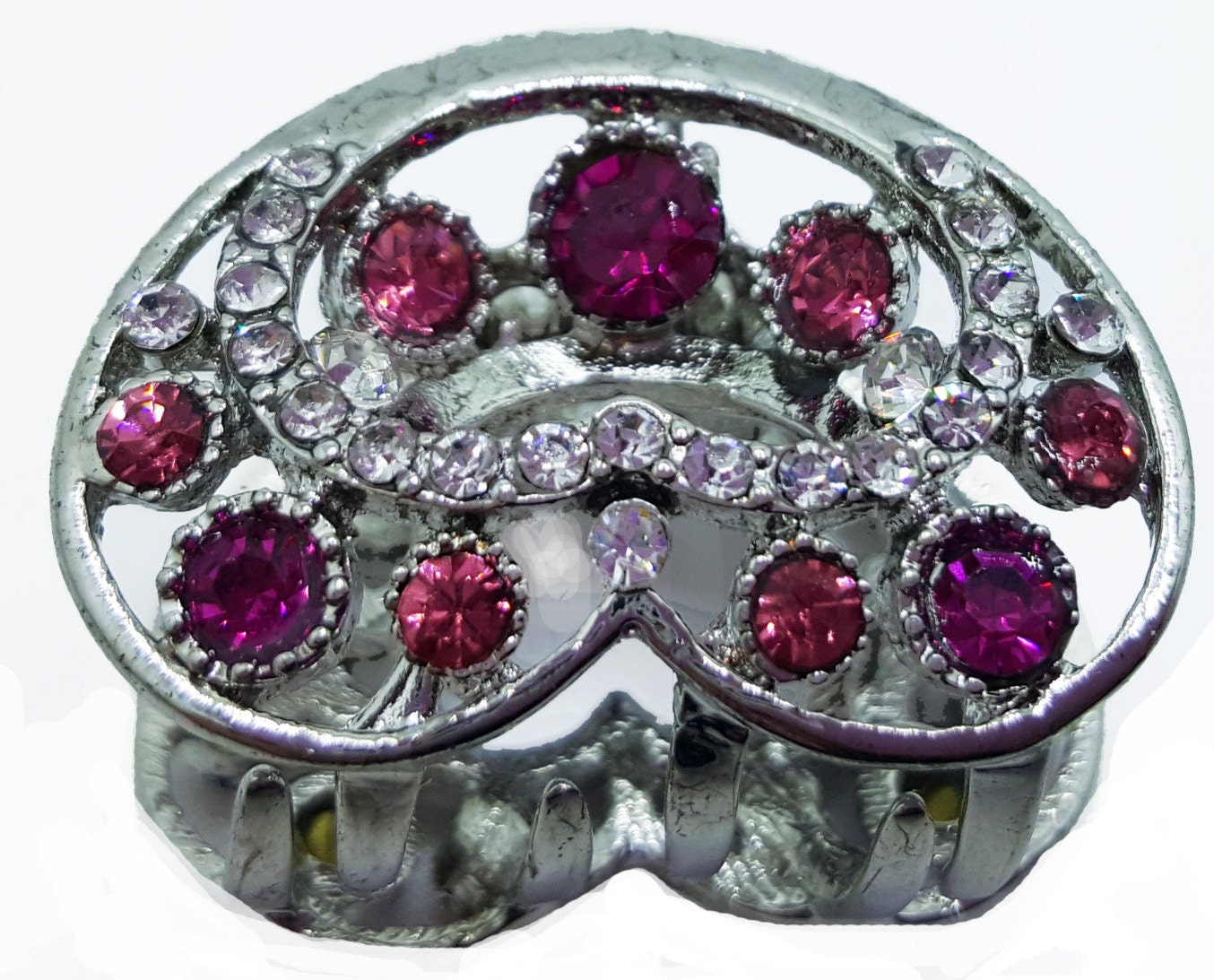 Neue Kleine Silber 1 "' Runde Haarklemme Mit Rosa & Amethyst Kristall von NYFashionAccessories