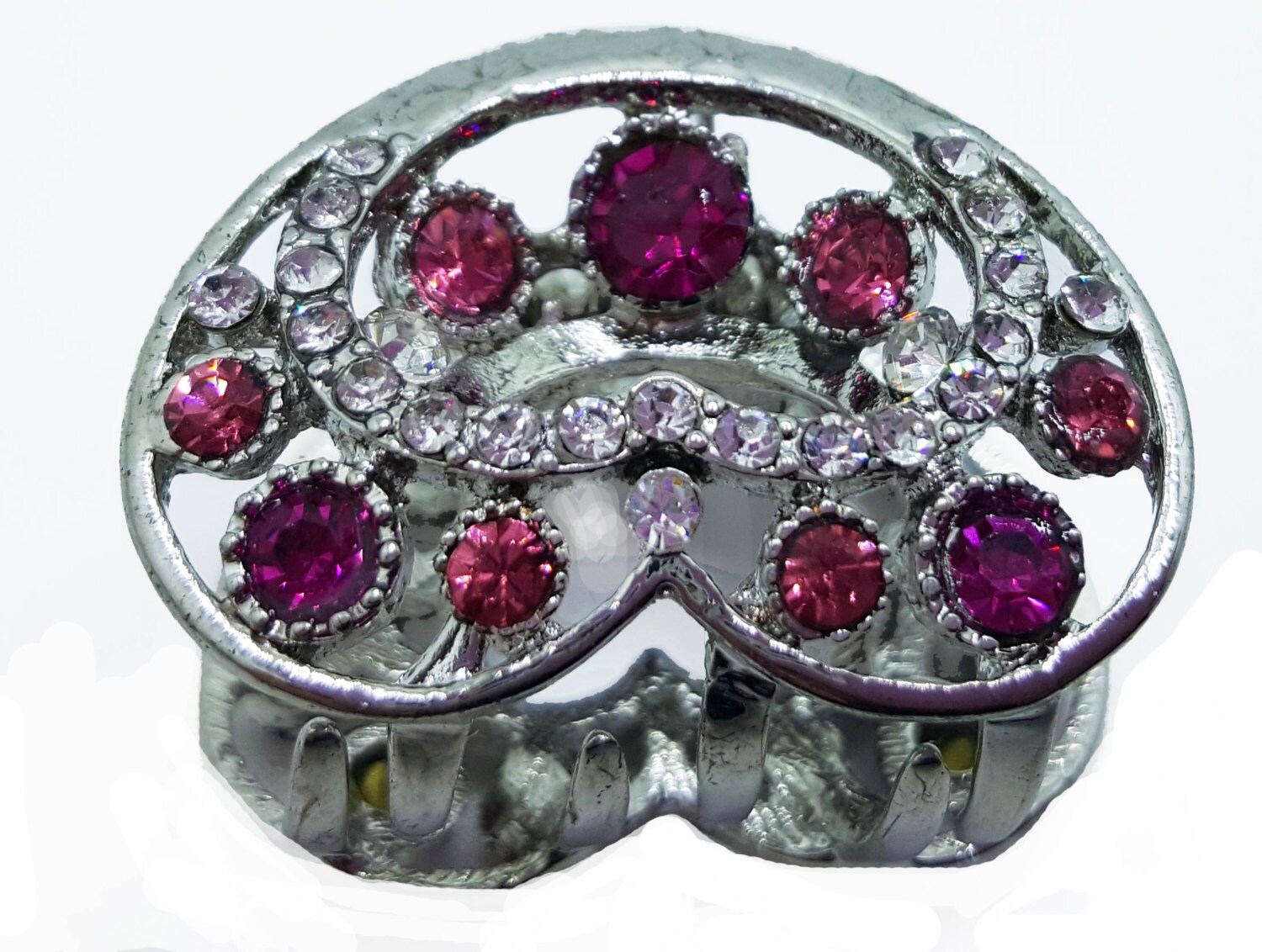 Neue Kleine Silber 1 "' Runde Herz Haarkralle Mit Rubin Und Klarem Kristall von NYFashionAccessories