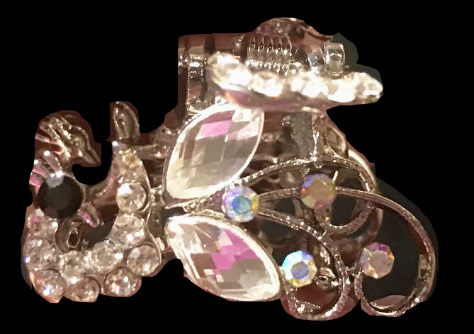 Neue Kleine Silber Klar & Irisierenden Kristall Pfau 3/4 "' Haarkralle Clip von NYFashionAccessories