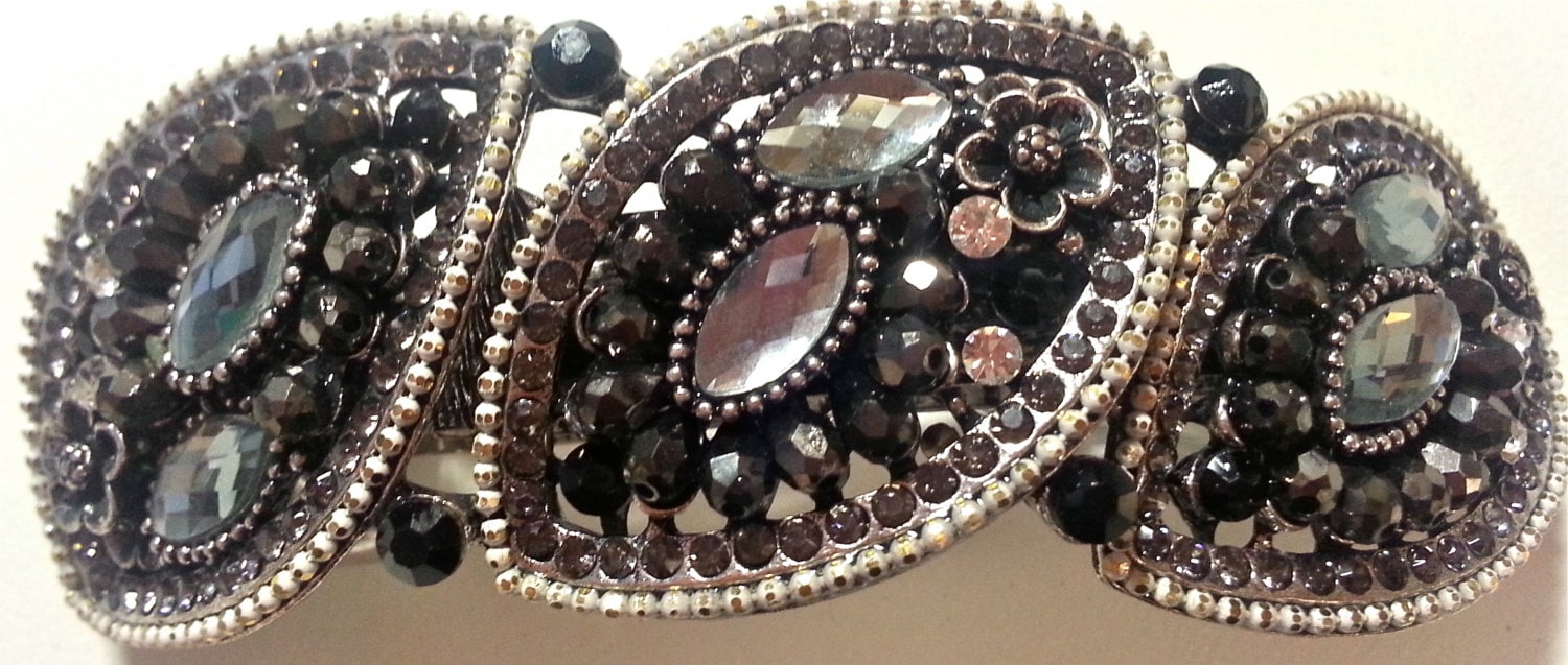 Neue Rauchgrau Und Strass Antik Silber 3 1/2 "' Haarspange von NYFashionAccessories