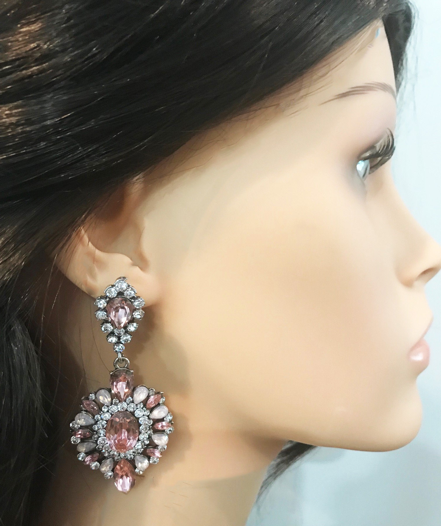 Neue Rose Blush & Opal Cz Akristall Kronleuchter 2 3/4 "'pierced Ohrringe von NYFashionAccessories