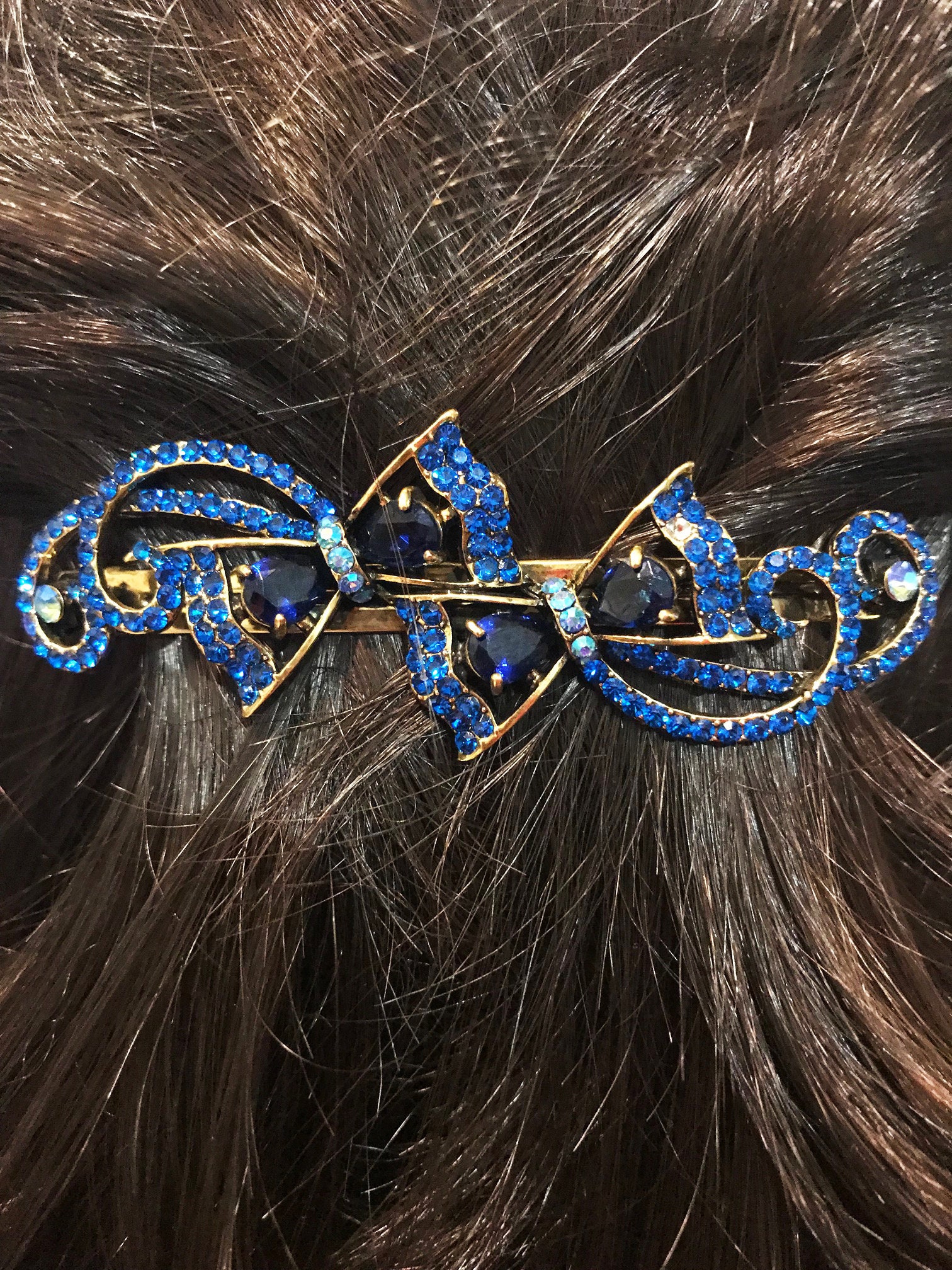 Neue Saphir Blau Double Bow Crystal 3 1/2' Haarspange - Lever Back von NYFashionAccessories
