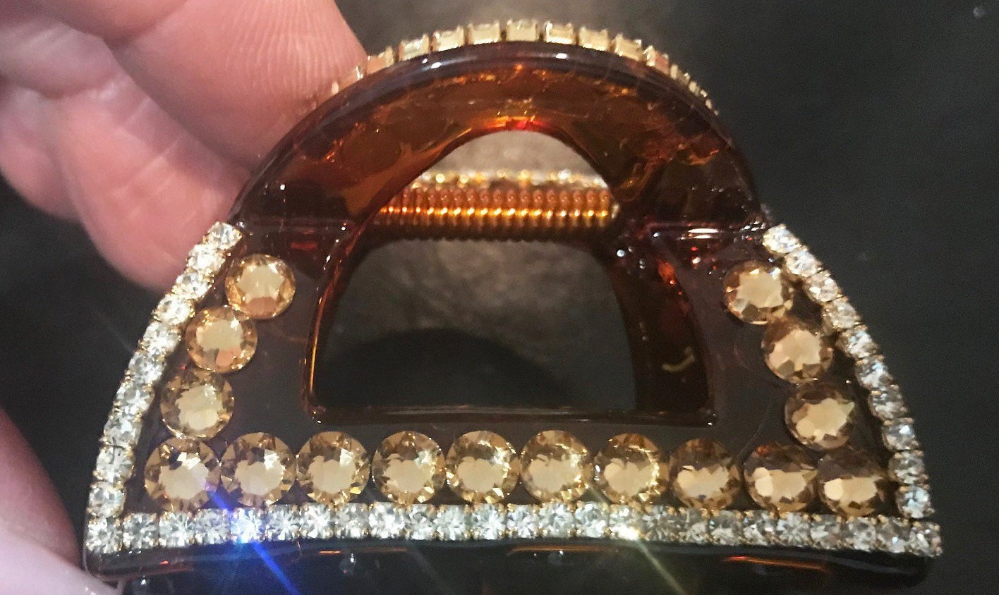 Neue Schildkröte Mit Bernstein & Klarem Kristall 2'' Haarklemme von NYFashionAccessories