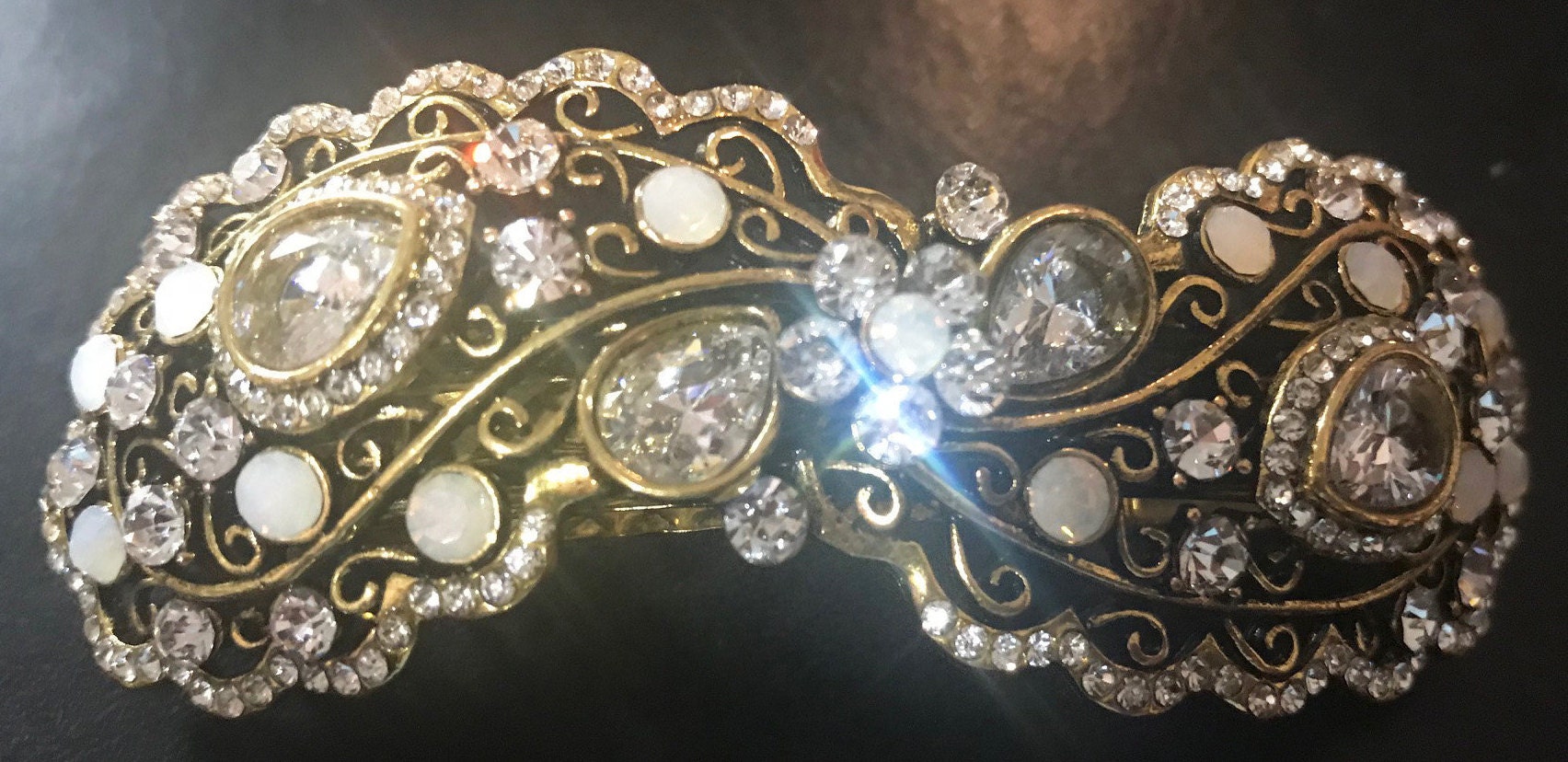 Neue Schöne Antike Gold Kristall Und Opal 3 1/2'' Haarspange - Lever Back von NYFashionAccessories