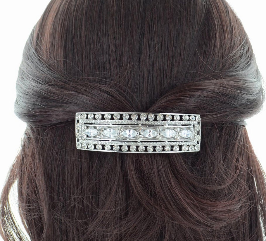 Silberne Art Deco Kristall Haarspange | 8 cm von NYFashionAccessories