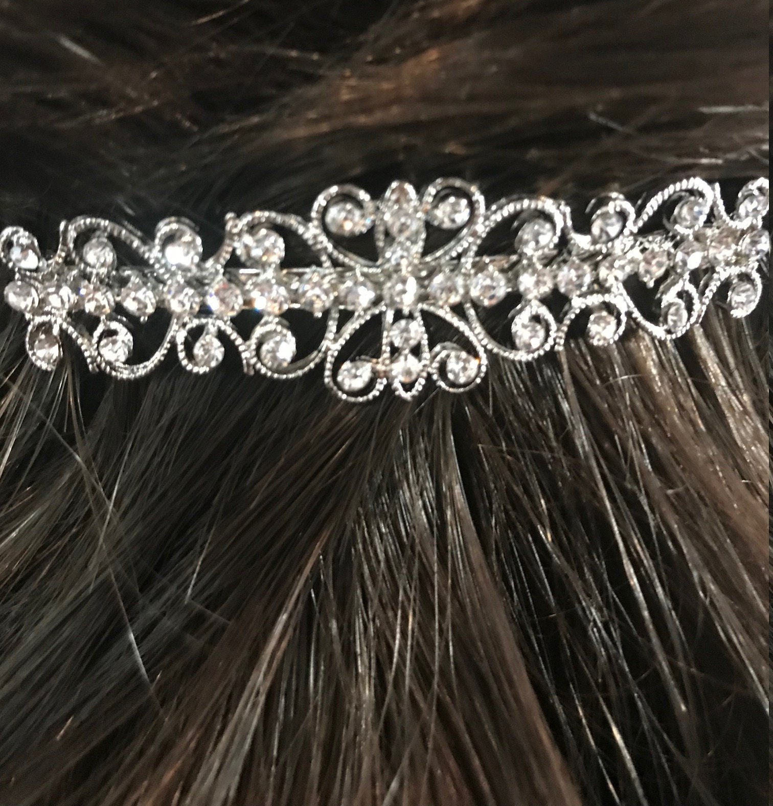 Neue Silber Atemberaubende Klare Kristall Schleife 3''l Haarspange - Hebel Zurück von NYFashionAccessories
