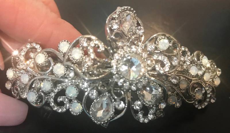 Neue Silber Mit Klaren Crystal Floral & Klar Strasssteine 3 1/2 "' Haarspange von NYFashionAccessories