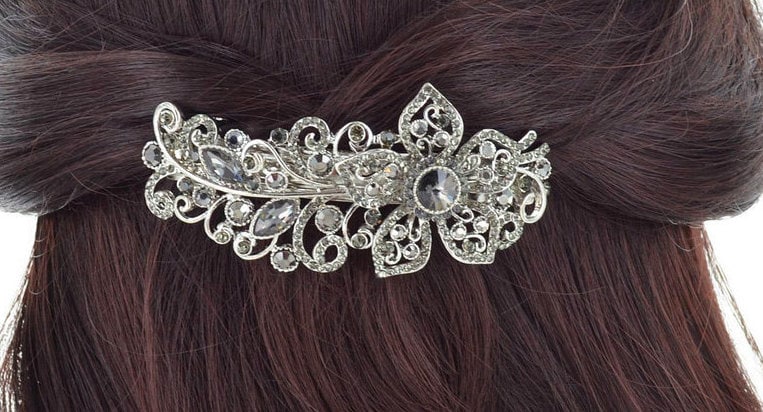 Neue Silber Mit Rauch Kristall & Strass Floral 3 1/2 "' Haarspange von NYFashionAccessories