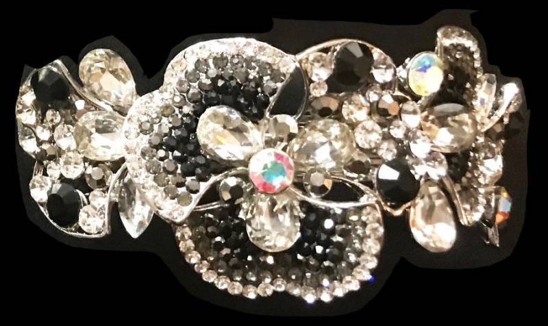 Neue Silber Strass Schwarz & Klar Kristall Cluster Crystal Floral Haar 3 1/2 "' Haarspange Neue Silber Strass Schwarz & Klar Kristall Cluster Crystal Floral Haar 3 1/2 "' Haarspange von NYFashionAccessories