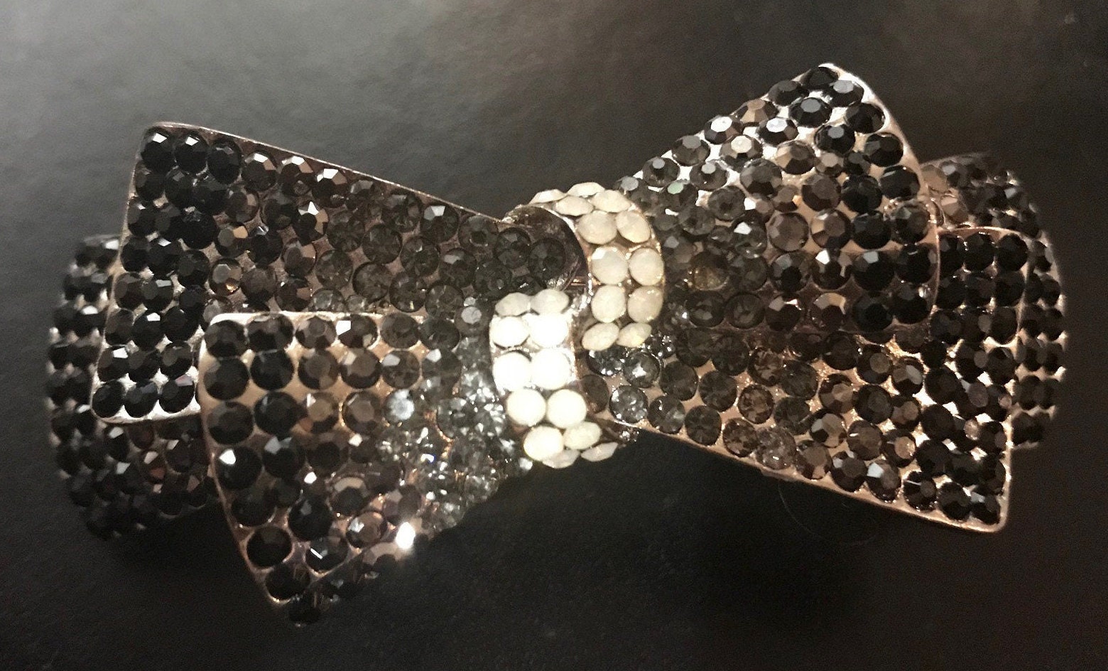 Neue Silberschleife Mit Schwarz & Klarem Kristall 3 1/2 "' Haarspange von NYFashionAccessories