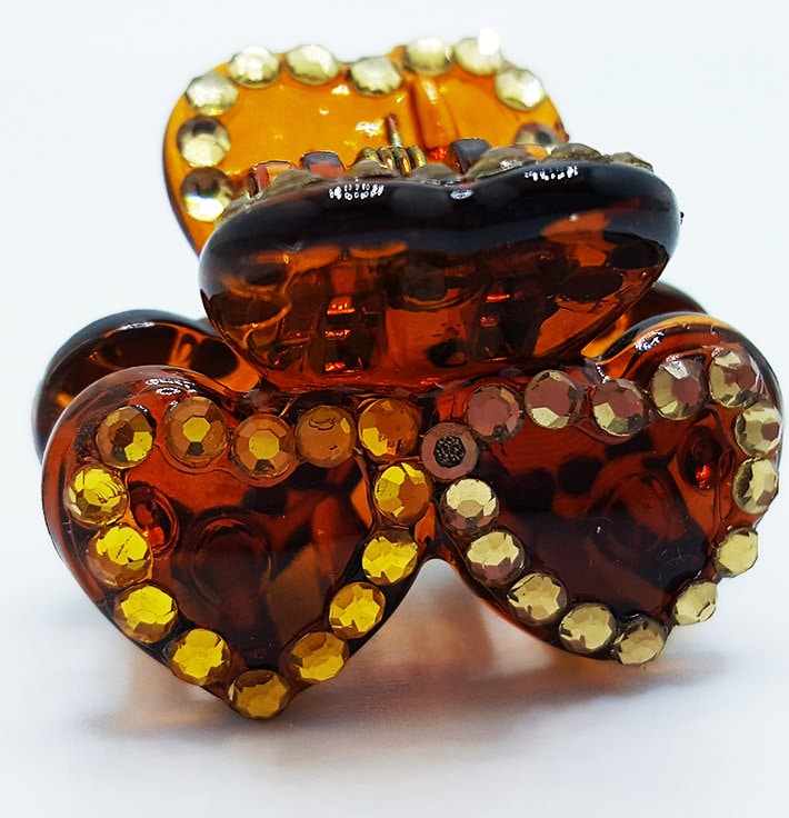 Neue Toitershell & Bernstein Strass Doppelherzen 3/4'' Haarklemme von NYFashionAccessories