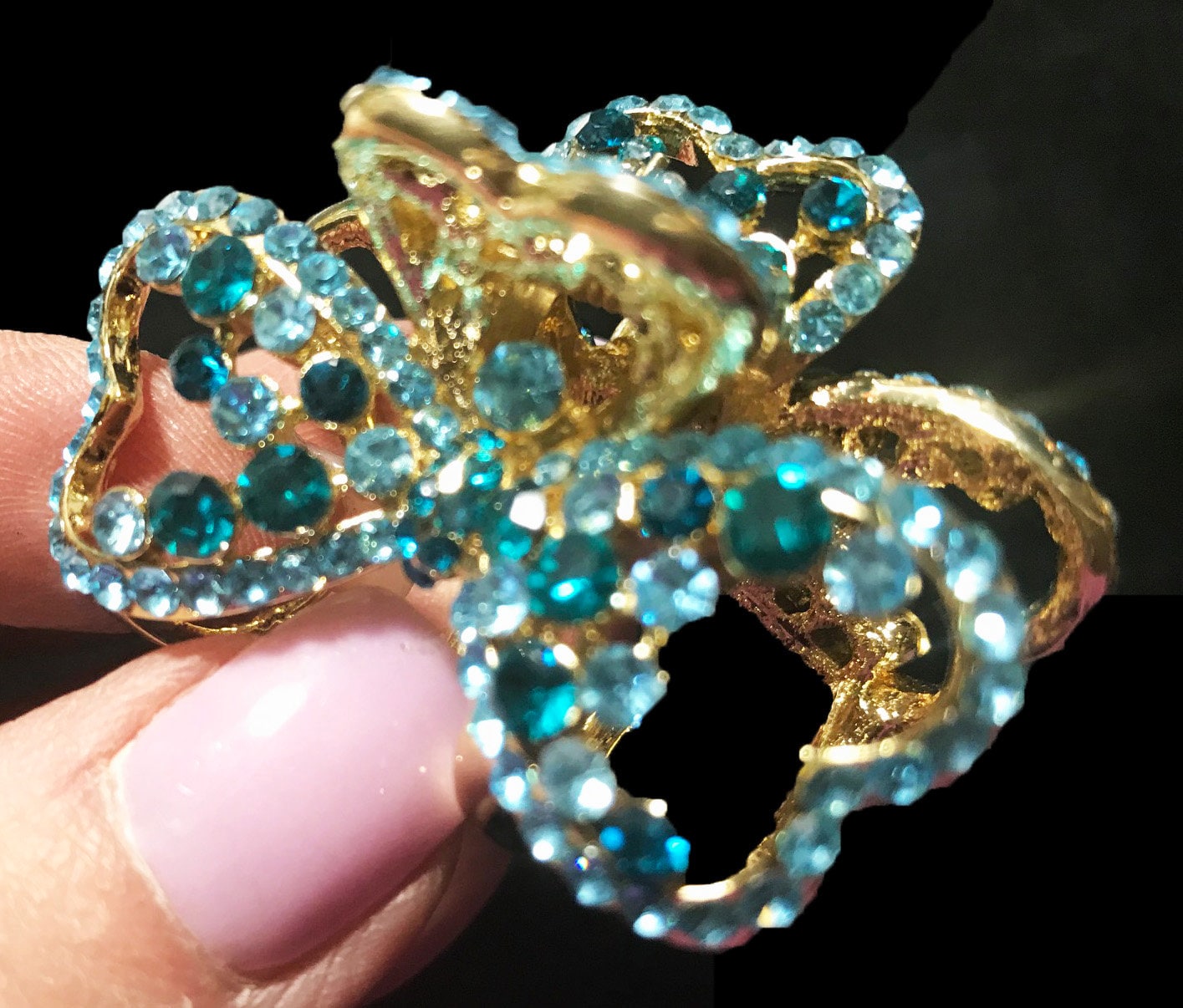 Neue Türkis Kristall Gold Schleife 2'' Haarklemme von NYFashionAccessories