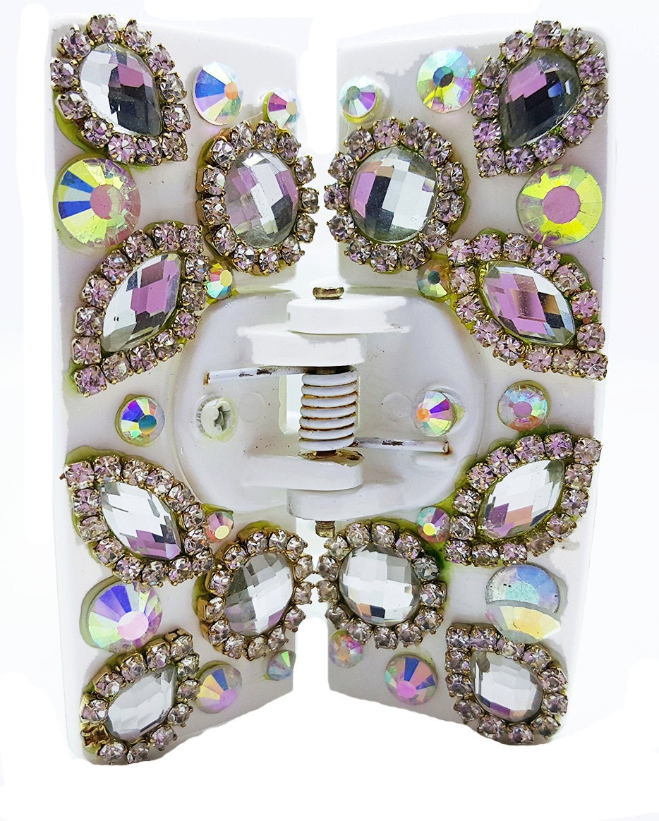 Neue Weiß Mit Gold & Irisierenden Strass 2 1/2 "' Breite Haarkralle Clip von NYFashionAccessories