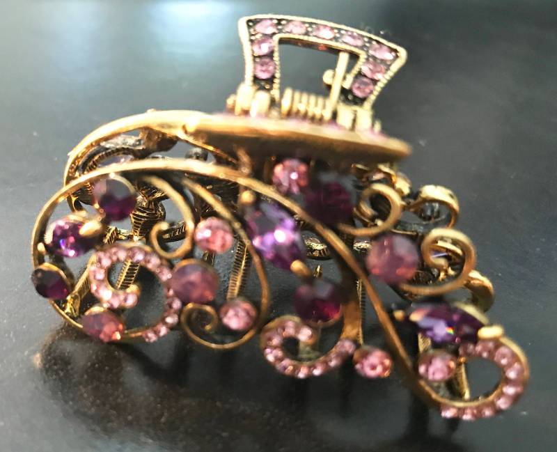 Neuer Antik Gold Amethyst Kristall Mit Strass 1 1/2 "' Haarklemme Neuer Antik Gold Amethyst Kristall Mit Strass 1 1/2 "' Haarklemme von NYFashionAccessories