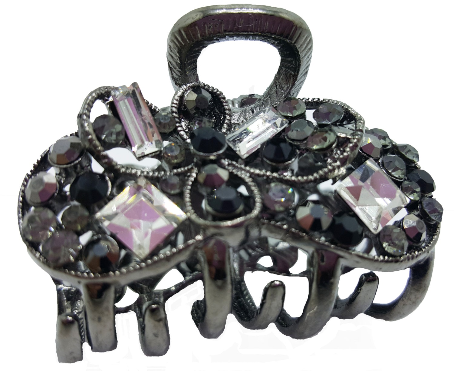 Neuer Antiker Spiegel Mit Schwarz/Grau & Klarem Kristall 1 1/2'' Haarklammer von NYFashionAccessories