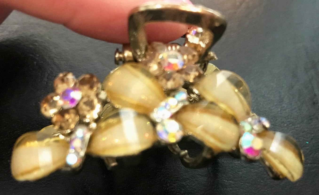 Neuer Bernstein & Irisierender Kristall 2'' Haarklemme von NYFashionAccessories