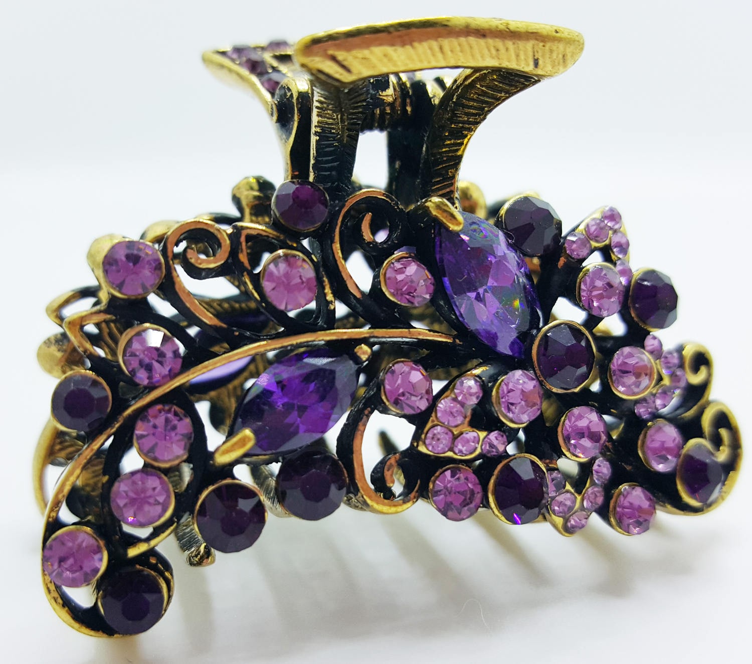 Neuer Floraler Amethyst Kristall " Art Deco" Antik Gold 1 1/2' Haarklammer von NYFashionAccessories