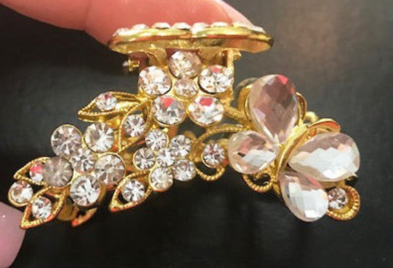Neuer Gold Schmetterling Mit Klarem Kristall 2'' Haarklemme von NYFashionAccessories