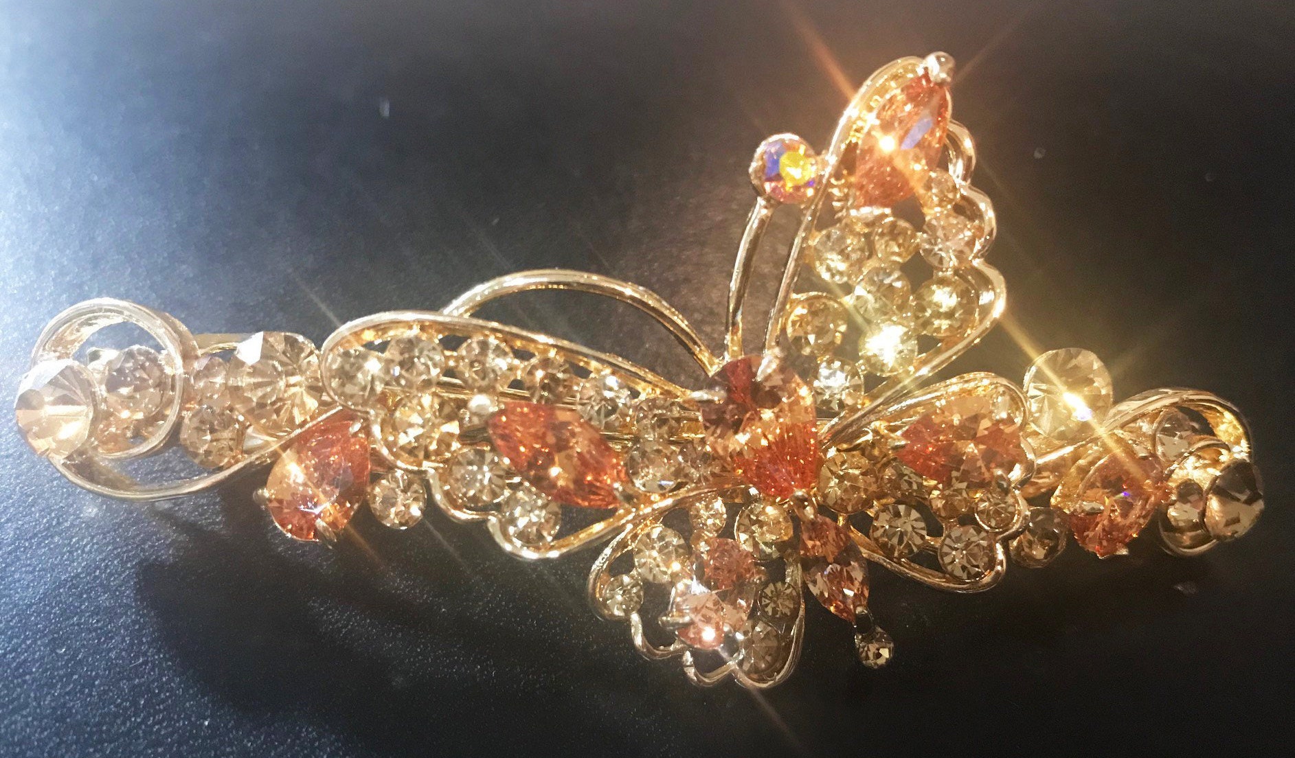 Neuer Goldschmetterling Mit Bernstein Cz Kristallhaar 3 1/2 "' Haarspange von NYFashionAccessories