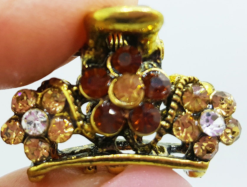 Neue Kleine Antik Gold Topaz & Bernstein Blumen Cz Kristall Strass 3/4 "' Haarkralle Clip von NYFashionAccessories