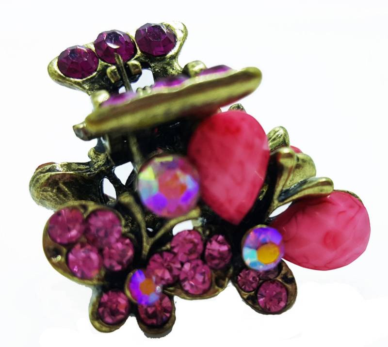 Neue Kleine Gold Multi Farbe Rose Stein & Strass Floral 3/4 "' Haarkralle Clip Neue Kleine Gold Multi Farbe Rose Stein & Strass Floral 3/4 "' Haarkralle Clip von NYFashionAccessories