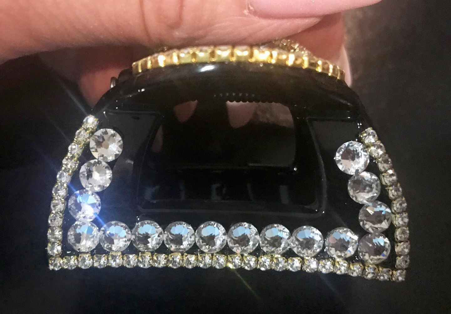 Neuer Schwarzer Lack Mit Klar & Hellem Bernstein Kristall 2 "' Haarklemme von NYFashionAccessories