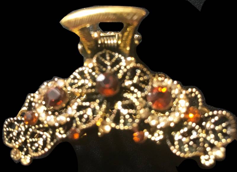 Neues Antikes Gold Mit Bernstein Cz Kristall & Strass Floral 1 1/2'' Haarklemme von NYFashionAccessories
